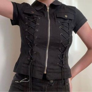 Women’s Zipper Vest Top With Corset Ties